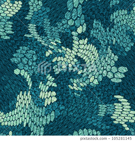 Blue marine halftones hexagon snake skin. Seamless geometric vector texture 105281145