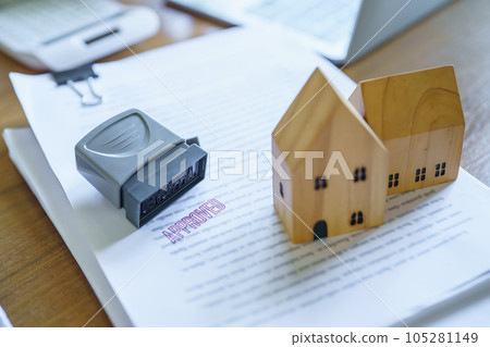 Approved stamp with Business people signing contract making deal with real estate consultant home insurance.Real estate investment Property insurance security offer house. 105281149