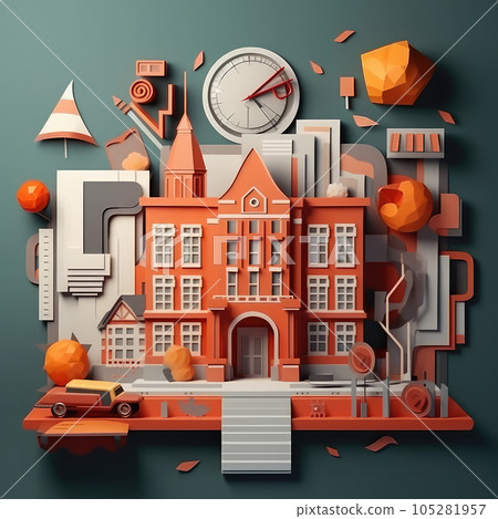 Paper School Journey Minimalistic 3D Craft Illustration for Back to School Celebrations Paper School Journey Minimalistic 3D Craft Illustration for Back to School Celebrations 105281957