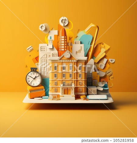 Paper School Journey Minimalistic 3D Craft Illustration for Back to School Celebrations Paper School Journey Minimalistic 3D Craft Illustration for Back to School Celebrations 105281958