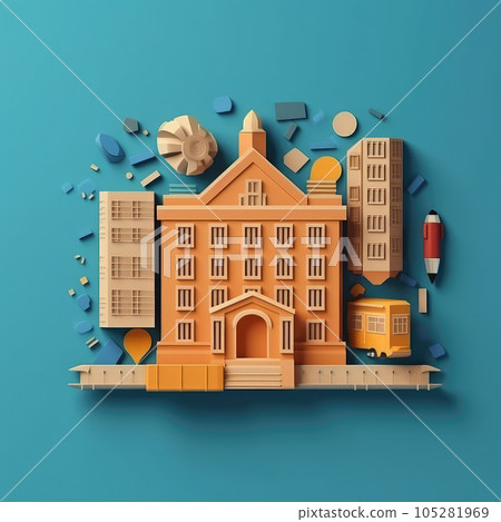 Paper School Journey Minimalistic 3D Craft Illustration for Back to School Celebrations Paper School Journey Minimalistic 3D Craft Illustration for Back to School Celebrations 105281969