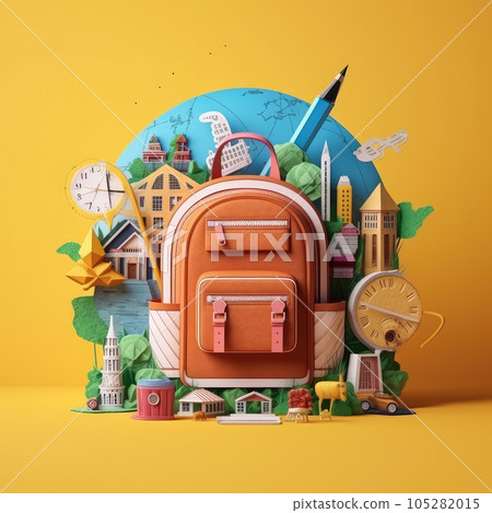 Paper Classroom Beautifully Designed 3D Craft Style Illustration for Back to Schoo Paper Classroom Beautifully Designed 3D Craft Style Illustration for Back to Schoo 105282015