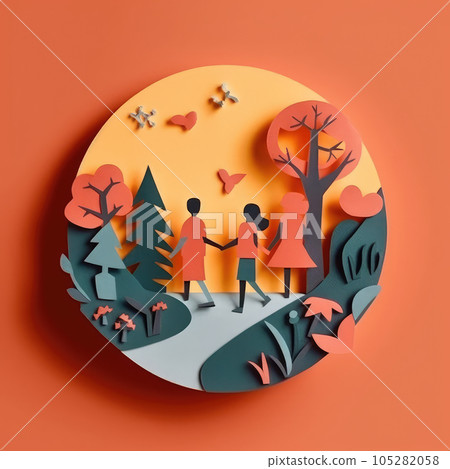 Crafted Bonds of Friendship Minimalistic 3D Paper Cut Craft Illustration for Friendship Day. 105282058