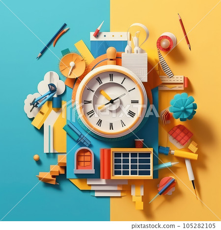 Paper Cut Academia Minimalistic 3D Craft Style Illustration for Back to School Concept Paper Cut Academia Minimalistic 3D Craft Style Illustration for Back to School Concept 105282105