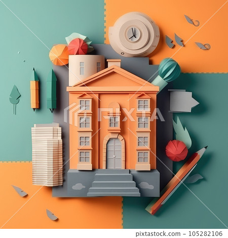 Paper Cut Academia Minimalistic 3D Craft Style Illustration for Back to School Concept Paper Cut Academia Minimalistic 3D Craft Style Illustration for Back to School Concept 105282106