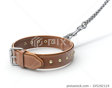 Leather dog collar with trigger hook and chain - 3D illustration 105282124