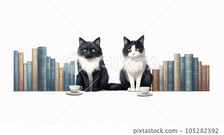 A book and a cat who are reading a lot 105282392