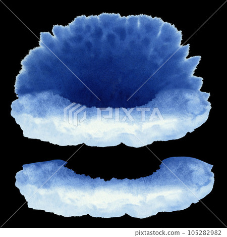 Abstract watercolor design elements to create a blue background with spots, splashes, stripes, waves, color gradient. 105282982