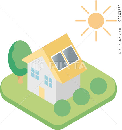 Isometric solar panel housing solar power generation storage battery simple business illustration material 105283221