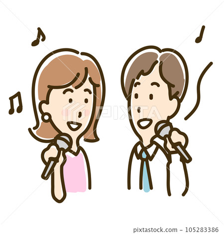 Two men and women who do karaoke 105283386