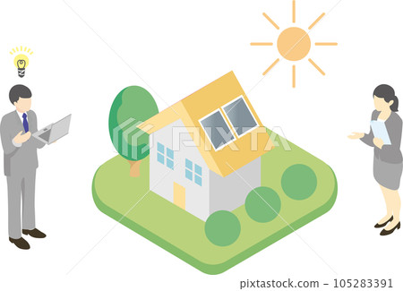 等距人解釋太陽能電池板業務簡單插畫素材 105283391