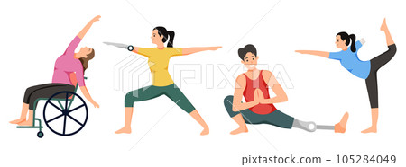 Illustration of men and women practicing yoga pose exercises Illustration of men and women practicing yoga pose exercises 105284049