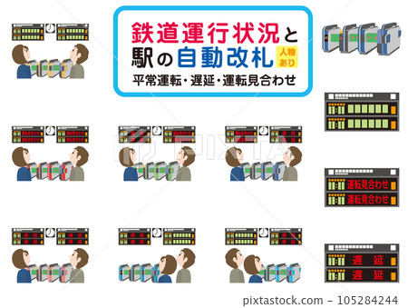 Railway operation status bulletin board _ with people _ set Railway operation status bulletin board _ with people _ set 105284244