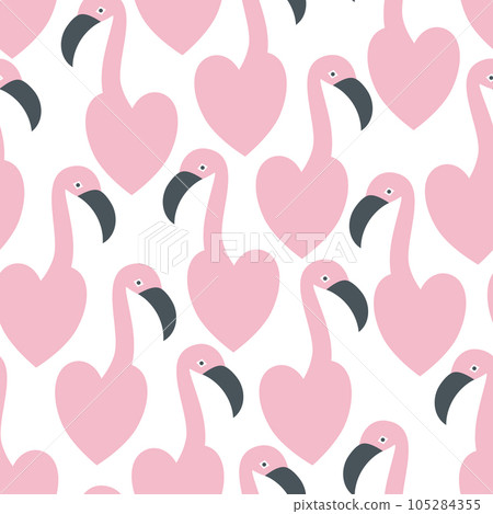 Seamless vector pattern with pink flamingos in the form of hearts 105284355