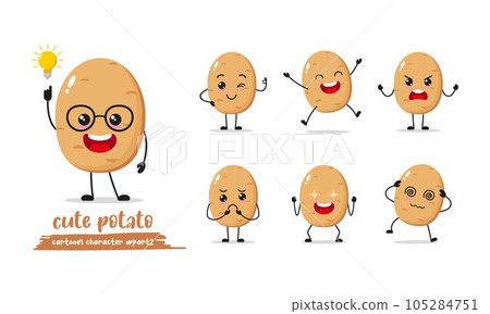potato cartoon with many expressions. different vegetable activity vector illustration flat design. smart potato for children story book. potato cartoon with many expressions. different vegetable activity vector illustration flat design. smart potato for children story book. 105284751
