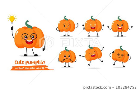 pumpkin cartoon with many expressions. different vegetable activity vector illustration flat design. smart pumpkin for children story book. pumpkin cartoon with many expressions. different vegetable activity vector illustration flat design. smart pumpkin for children story book. 105284752