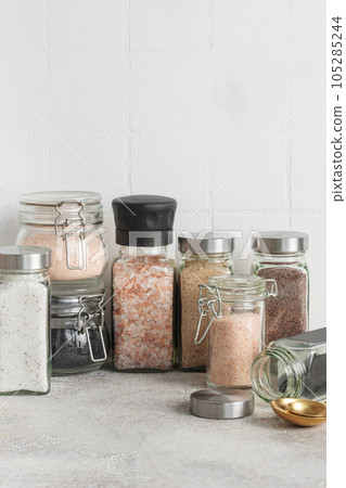Jars with assorted speciality salt 105285244