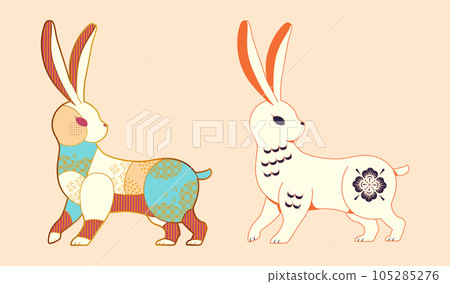 Rabbits with oriental patterns 105285276