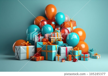 Birthday background with balloons and gifts 105285377
