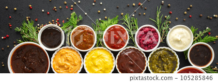 Sauces in bowls with seasonings 105285846