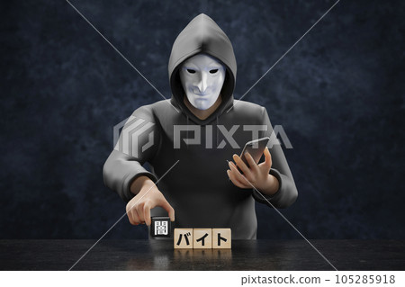 Concept image of a criminal organization that recruits criminals for special fraud, theft, and robbery on SNS. 105285918