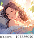 醒來的女孩在床上看著這個 | 生成 AI 105286050