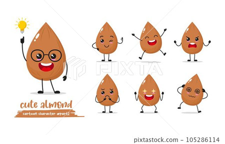 Almond cartoon with many expressions. different Grain activity vector illustration flat design. Funny Almond for children story book. Almond cartoon with many expressions. different Grain activity vector illustration flat design. Funny Almond for children story book. 105286114