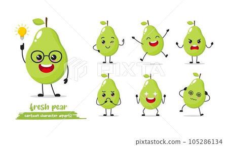 Pears cartoon with many expressions. different Fruit activity vector illustration flat design. smart Pear for children story book. Pears cartoon with many expressions. different Fruit activity vector illustration flat design. smart Pear for children story book. 105286134