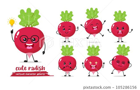 Radish cartoon with many expressions. different vegetable activity vector illustration flat design. smart Radish for children story book. Radish cartoon with many expressions. different vegetable activity vector illustration flat design. smart Radish for children story book. 105286156