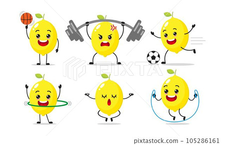 Lemon Sport Set Different Sport Exercise Activity With Many Face Expression 105286161