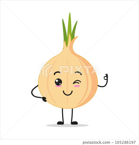 Happy Onion Stand Alone, Blink and Say Okay with hand Vector Illustration Character Happy Onion Stand Alone, Blink and Say Okay with hand Vector Illustration Character 105286197