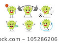 Green Grape Exercise Different Sport Activity Vector Illustration Sticker. Fruit Many Face expression set. 105286206