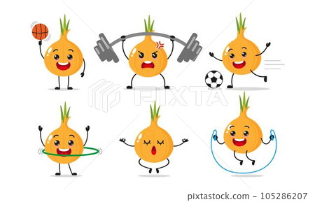 Onion Exercise Sport Different Activity Vector Illustration Sticker Character 105286207
