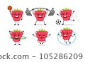 raspberry Exercise Different Sport Activity Vector Illustration Sticker. Fruit Many Face expression set. 105286209