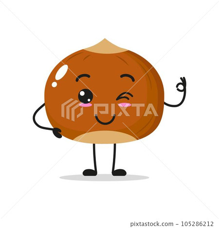 Happy Hazelnut Stand Alone, Blink and Say Okay with hand Vector Illustration Character Happy Hazelnut Stand Alone, Blink and Say Okay with hand Vector Illustration Character 105286212