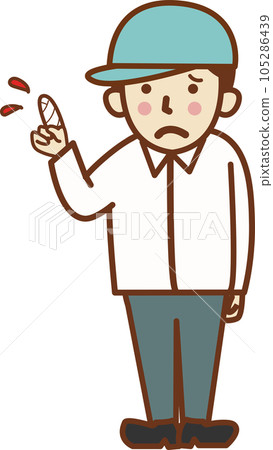 A male worker wearing a hat with an injured finger. 105286439