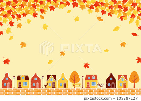 Background illustration of an autumn cityscape with flying maple leaves 105287127