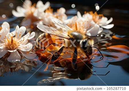 Bee in the ocean trying to find nectar illustration generative ai 105287710