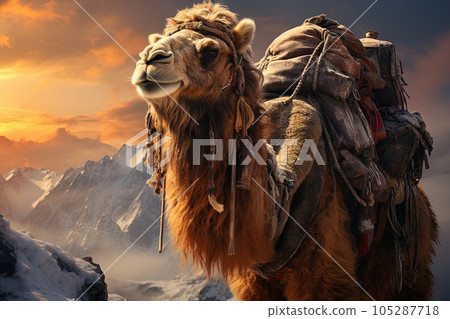 Camel climbing mount everest illustration generative ai 105287718