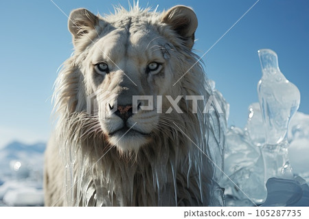 Lion in arctic ice illustration generative ai Lion in arctic ice illustration generative ai 105287735