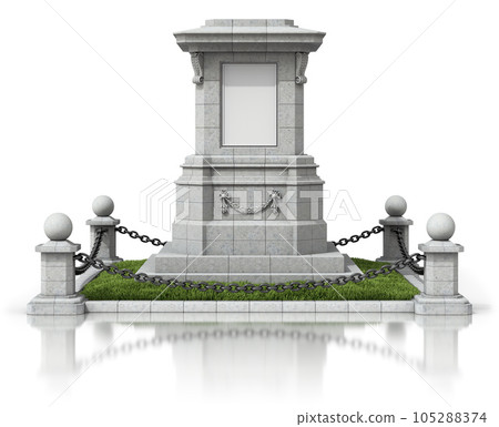 Monument stand with black chain fence on white reflective background - 3D illustration Monument stand with black chain fence on white reflective background - 3D illustration 105288374