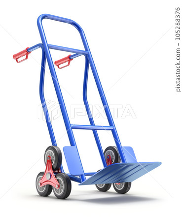Blue stair climbing hand truck with six wheels - 3D illustration Blue stair climbing hand truck with six wheels - 3D illustration 105288376