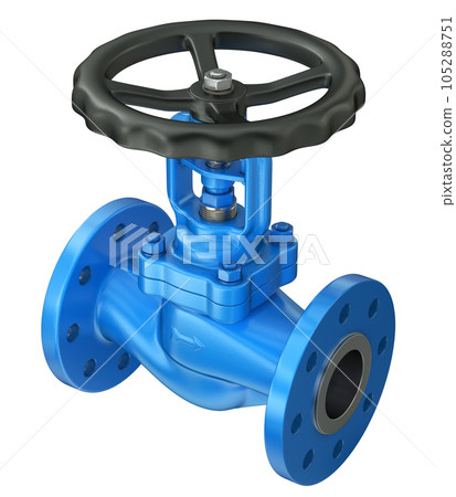 Blue industrial valve isolated on white background - 3D illustration Blue industrial valve isolated on white background - 3D illustration 105288751