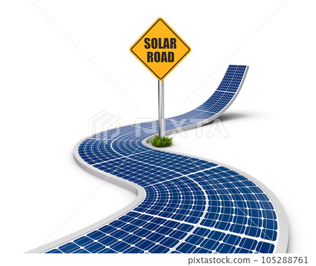 Highway made from the solar panels - 3D illustration Highway made from the solar panels - 3D illustration 105288761