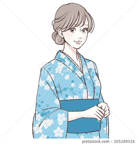 浴衣、和服、日式服裝、和服、傳統服裝、日本、日本文化、節日、夏日祭、集市、煙火表演、女性插畫素材 105289316