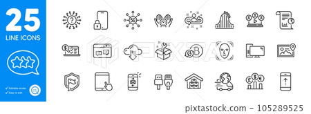 Outline icons set. Lock, Computer cables and Computer icons. Cloud download, Question mark, Currency rate web elements. Refresh bitcoin, Browser window, Safe time signs. Outline lock icon. Vector Outline icons set. Lock, Computer cables and Computer icons. Cloud download, Question mark, Currency rate web elements. Refresh bitcoin, Browser window, Safe time signs. Outline lock icon. Vector 105289525