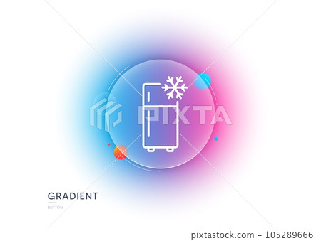 Single chamber refrigerator line icon. Gradient blur button with glassmorphism. Fridge sign. Freezer storage symbol. Transparent glass design. Refrigerator line icon. Vector Single chamber refrigerator line icon. Gradient blur button with glassmorphism. Fridge sign. Freezer storage symbol. Transparent glass design. Refrigerator line icon. Vector 105289666