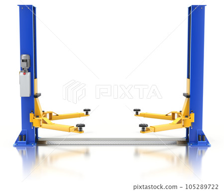 Car lift on white reflective background - 3D illustration Car lift on white reflective background - 3D illustration 105289722
