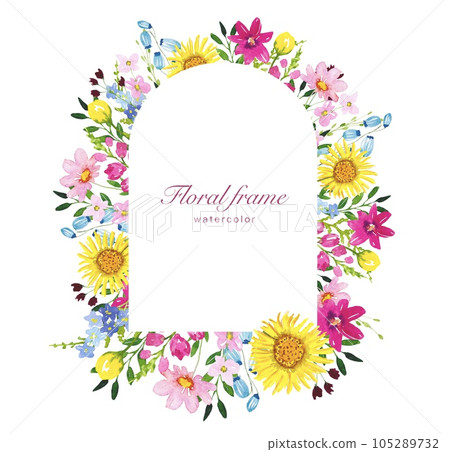 Floral frame with colorful meadow flowers, watercolor Floral frame with colorful meadow flowers, watercolor 105289732