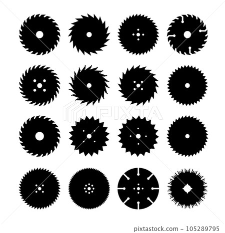 Circular saw. Rotary flat blades saw machine, cut teeth machine for carpentry, machine for wood construction. Vector 105289795